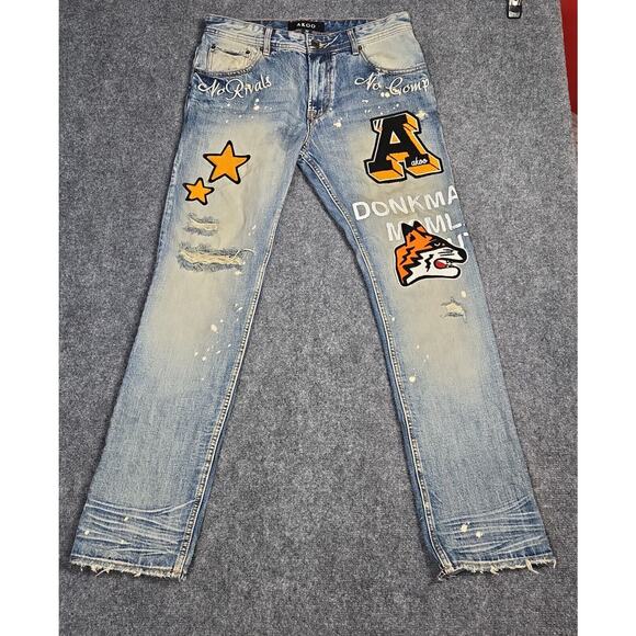 Akoo Jeans size 32 No Rivals Distressed Painted Patches Hip Hop 90’s  Streetwear